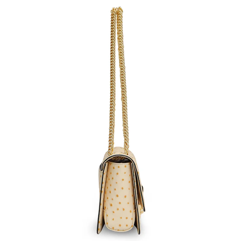 Da Milano Vanilla Small Ostrich Leather Shoulder Bag - Vanilla for Women | Best Price UAE